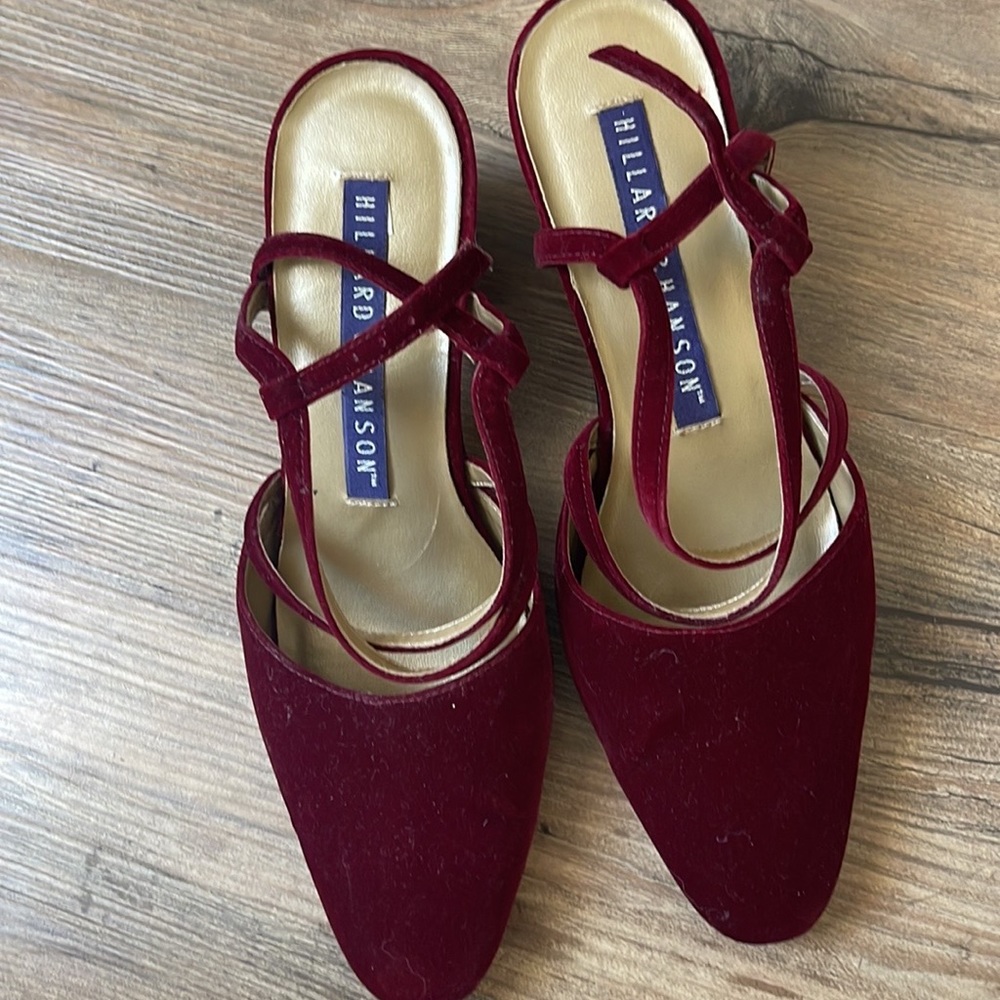 HILLARD & HANSEN VINTAGE Y2K 90s 00s STRAPPY BURGENDY  VELVET HEELS SZ 8M